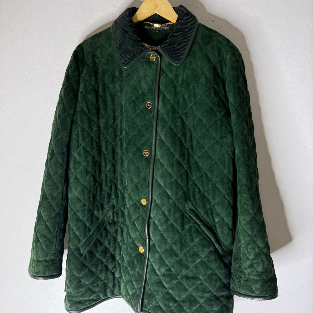 Vintage USA Ralph Lauren Green Quilted Suede Field Jacket Size 10